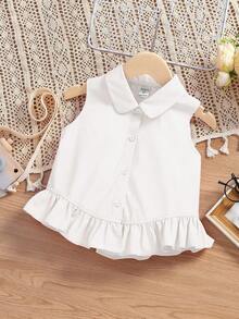SHEIN Áo sơ mi không tay xếp nếp cho bé gái - trắng - Xem 1