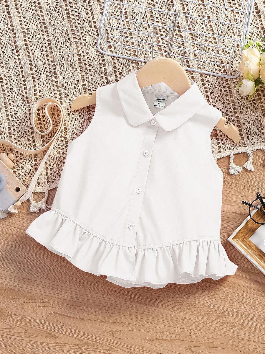 SHEIN Áo sơ mi không tay xếp nếp cho bé gái - trắng - Xem 1