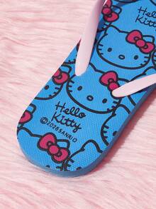 HELLO KITTY AND FRIENDS | SHEIN 女士卡通印花人字拖，圆头平底平跟凉鞋，防滑软底，甜美少女风，蓝色印花EVA材质，沙滩凉鞋 - 寶藍色 - 查看 4