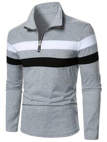 Manfinity Homme Áo polo nam tay dài kẻ sọc, kiểu dáng thường ngày, thích hợp đi làm. - Nhiều màu - Xem 3