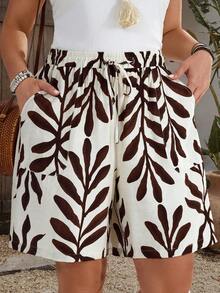 Shorts casuales de talla grande con estampado total y cintura alta con bolsillos, para verano, playa, primavera y vacaciones para mujer - Multicolor 4 - Ver 5