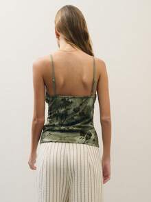 Nöista Jacquard Top With Cowl Neckline And Strap Detial In Front With Beads Detail Brunch Olive Green Summer Vintage Aesthetic - Green - View 2