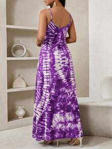 SHEIN Lady Đầm slip nữ kiểu tie-dye có túi, thích hợp cho kỳ nghỉ. - Màu tím - Xem 2
