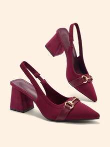 CUCCOO BASICS Women's Shoes Fashion Burgundy Pointed Thick Heel Empty High Heel Shoes Suitable For Commuting, Dating, Parties, Weddings And Other Occasions To Wear - Burgundy - View 3