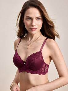 Hourtrue Ropa Interior De Encaje Floral Con Aros - Morado - Ver 1