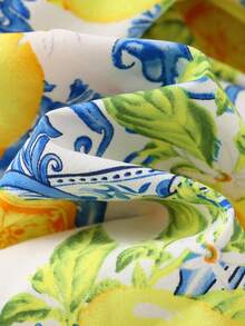 Cozy Pixies Đầm bé gái in hình quả chanh, cổ vuông, tay cánh hoa, eo thon. - Màu vàng - Xem 5