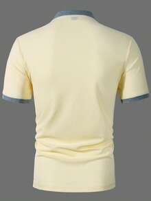 Manfinity Homme 男士短袖 Polo 衫，淺黃色，夏季休閒高爾夫戶外辦公日常穿搭，老錢風復古街頭風，男友丈夫生日禮物，正式款 - 鵝黃色 - 查看 2