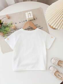 SHEIN LMoss Kids Young Girl Embroidered Loose Fit Crew Neck Casual T-Shirt - White - View 2