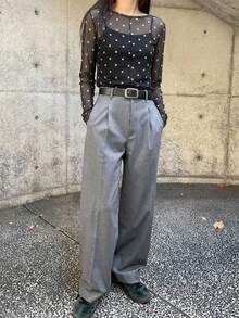 FRIFUL Women's Gray Sheer Fitted Layering Top - Black - View 3