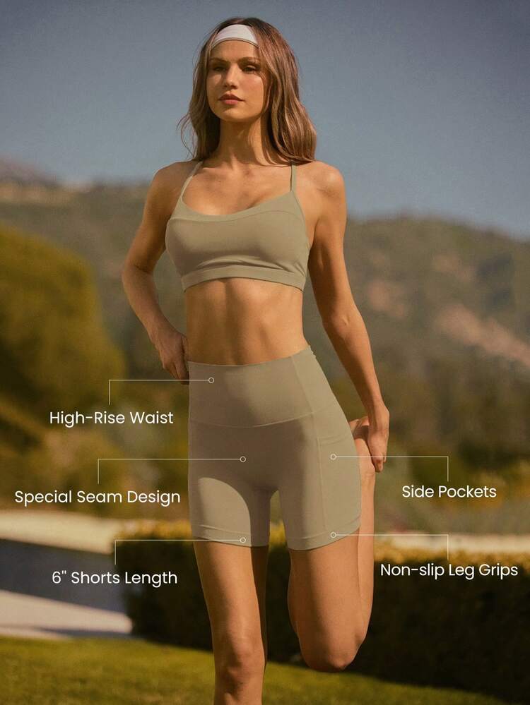 6" FeatherFit™ Making Moves Buttery-Soft Sweat-Wicking Tummy Control High-Waist Side Pockets Anti-Slip Biker Shorts Yoga Pilates Cycling Gym