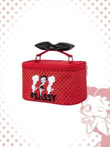 Betty Boop | ROMWE Betty Boop | Bolsa de almacenamiento portátil de gran capacidad con lazo de ROMWE, bolsa de cosméticos portátil para viajes - Rojo - Ver 2