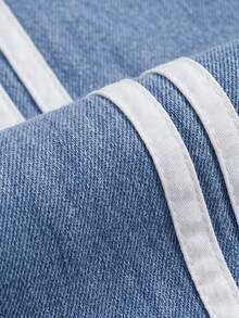 SHEIN Tween Girls' Elastic Waist Light Blue Stripe Denim Jeans,Comfortable Casual Athletic Sports Style,Summer Back-To-School School Pants Sports - Blue - View 5