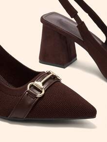 CUCCOO BASICS Women's Shoes Fashion Dark Brown Pointed Thick Heel Empty High Heel Shoes Suitable For Commuting, Dating, Parties, Weddings And Other Occasions To Wear - Coffee Brown - View 4
