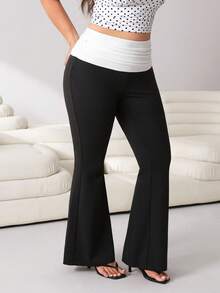 Solflare Plus Size Brown Flared Pants, Minimalist Versatile For Summer/ Gym - Multicolor - View 3