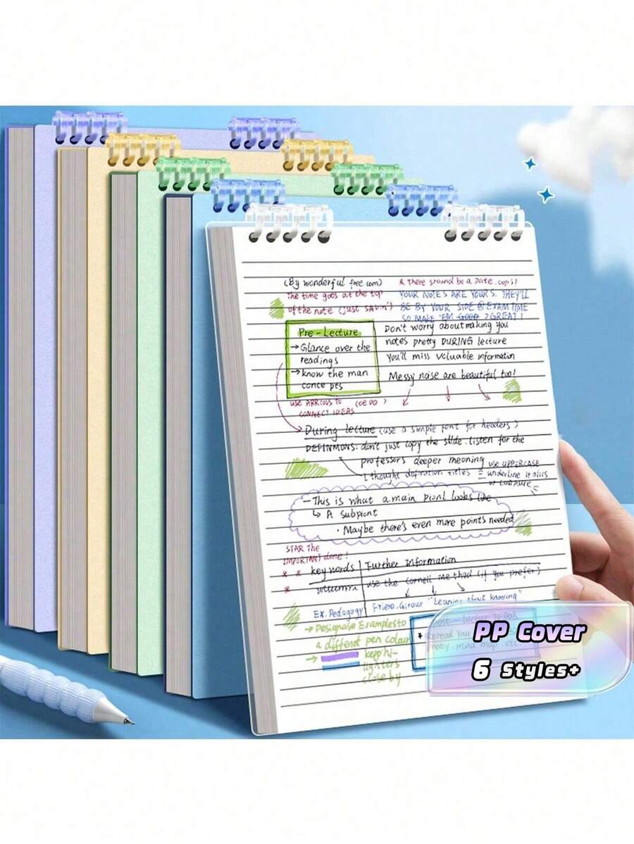 Sổ tay A5 dạng lật mở, bìa trong kẻ ngang có thể tháo rời, bìa PP chống thấm nước, đồ dùng văn phòng phẩm và trường học. - Nhiều màu - Xem 1