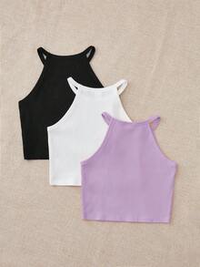 SHEIN Bộ 3 áo tank top không tay mềm mại mùa hè cho bé gái - Nhiều màu - Xem 2