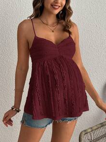 SHEIN Women's Fashion Pleated Design Solid Color Lace Maternity Camisole - Burgundy - View 4