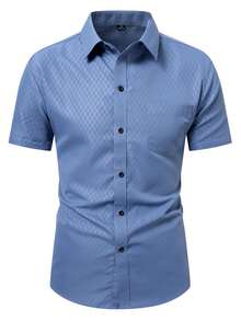 Manfinity Mode Camisa casual de manga corta con botones para hombres (Patrón irregular impreso) - Azul Marino - Ver 3