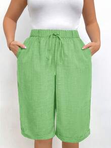 EMERY ROSE Pantalones cortos casuales de unicolor talla grande - Verde - View 6