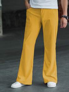 Manfinity Homme 男士纯色简约百搭口袋喇叭裤 - 黃色 - 查看 4