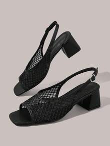 Styleloop Cool Grid Woven High-Heeled Sandals, Light Commuter Style - Black - View 4