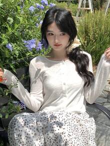 DAZY 两件套女式韩版吊带背心和长袖外套套装 - 白色 - 查看 5