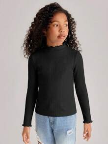 Tween Girl Cheapest Buy 1 Get 1 Free 2 Pieces/Set Casual Basic All-Match Wave Trim Stand Collar Long Sleeve Solid Color Top 2pcs/Set,Autumn And Winter,Great For Casual & Daily Wear & School Daily,College Style, Back-To-School,Party Fall - Multicolor - View 6