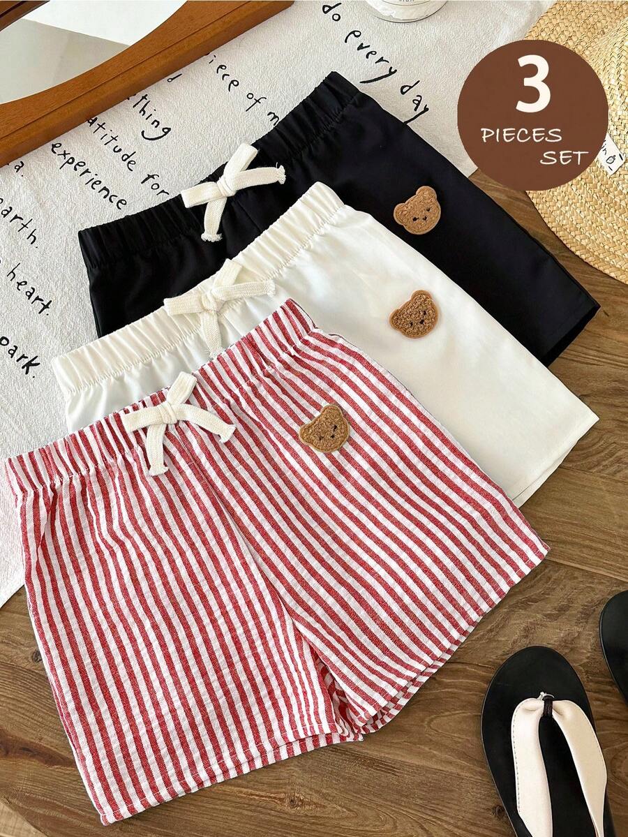 LMoss Kids Quần short in hình gấu kẻ sọc cho bé trai - Nhiều màu - Xem 1