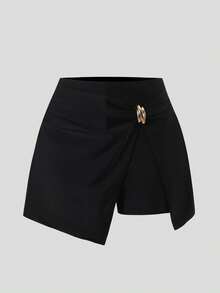 Swim SPRTY Quần short đi biển nữ thanh lịch, thoải mái, đồ bơi lãng mạn cho kỳ nghỉ, chi tiết trang trí kim loại, quần short thiết kế phối váy, tôn dáng, thích hợp cho bãi biển, khu nghỉ dưỡng, spa, lễ hội âm nhạc, tuần trăng mật và kỳ nghỉ thư giãn. - màu đen - Xem 5