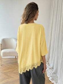 SHEIN Tall CURVE Plus Size Solid Color Minimalist Short Sleeve T-Shirt - Pale Yellow - View 2