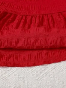 Elladie kids 年轻女孩红色蝴蝶结装饰短袖 A 字形公主派对礼服，适合派对和节日，夏季 - 紅色 - 查看 4