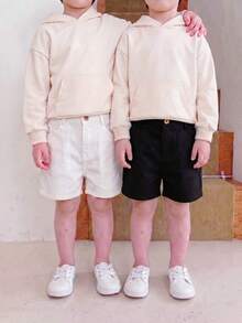 Souflis Souflis 2件裝嬰幼兒男童素色休閒短褲，復古鈕扣紳士風返校風格，適合日常穿著、派對、假期，春夏季短褲 - 黑與白 - 查看 4