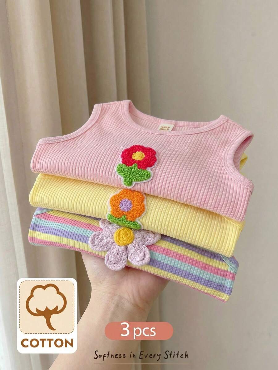 Cozy Pixies Conjunto de 3 piezas para bebé niña: Parte superior de tirantes con cuello redondo y estampado floral - Multicolor - Ver 1