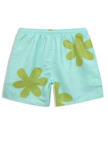 CoralVoy Plus Size Men's Floral Print Drawstring Waist Pocket Beach Shorts, Holiday - Mint Green - View 6