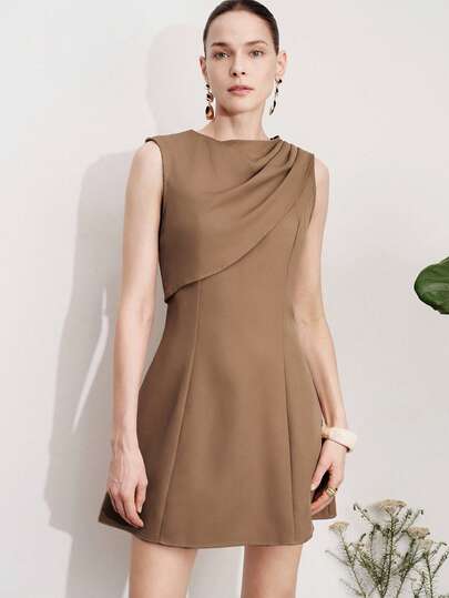 Aveloria Modichic Đầm dáng chữ A không tay, cổ tròn, thắt eo, kiểu dáng tối giản, thanh lịch, phù hợp cho công sở và các dịp xã giao, mùa xuân/hè.