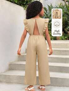SHEIN Bộ jumpsuit nữ trẻ trung, năng động, dễ phối đồ, thích hợp mặc đi biển, nghỉ mát, hàng ngày, kiểu dáng thường ngày, có bèo nhún, lưng hở, dây rút eo. - Hồng - Xem 8