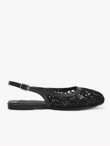 CUCCOO CHICEST Zapatos de mujer con punta cuadrada, suela plana, con tira de encaje negro y malla en la parte trasera. Zapatos planos elegantes, versátiles y cómodos para mujeres. - Negro - Ver 3