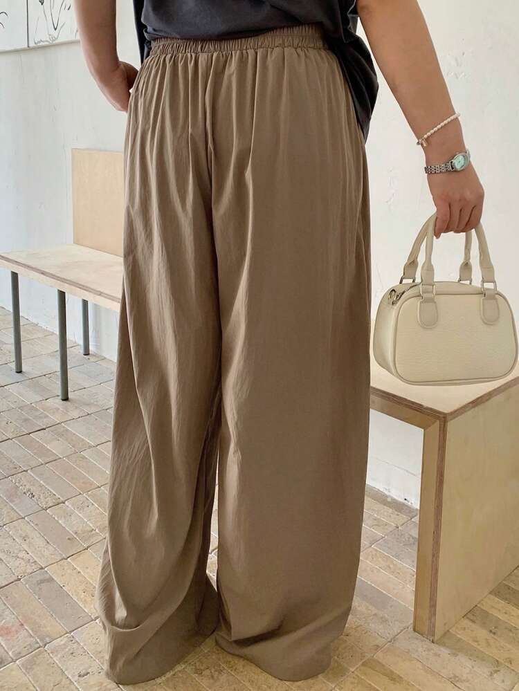 Dazy Plus Elastic Waist Loose Wide Leg Pants, Casual Trousers/Culottes, Versatile Spring/Summer Plus Size Women