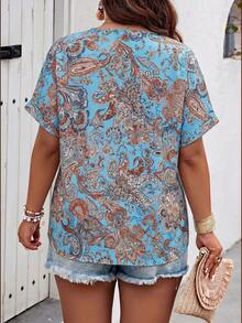 Weeklong Plus Size Paisley Print Notch Collar Casual Vacation Shirt - Multicolor - View 2
