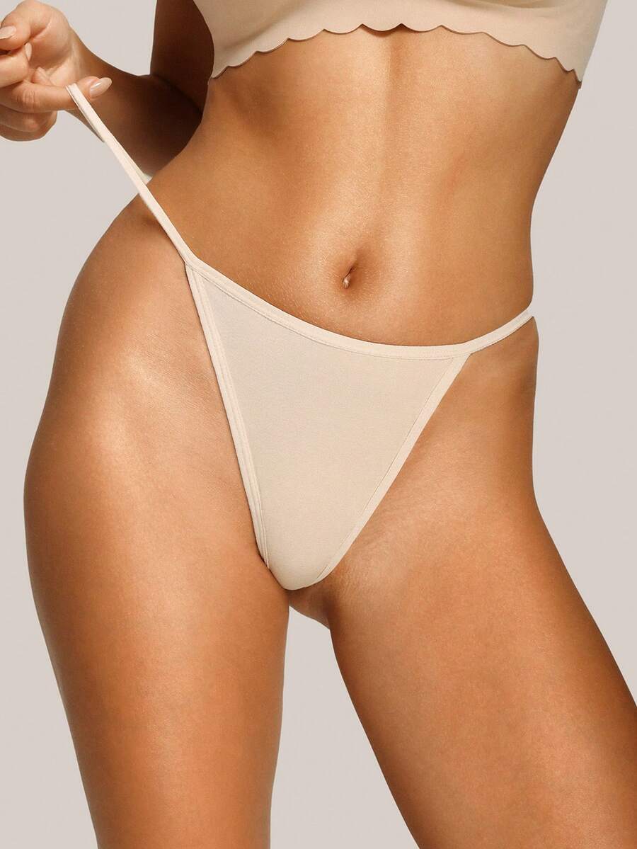 1 chiếc quần lót dây (thong) nữ bằng vải modal mềm mại, thoải mái. - Màu be - Xem 1