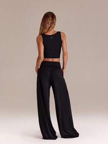 GLOWMODE 30" FeatherFit™-Air Flow & Glow Quick-Dry Stretchy UV Protection Low Rise Foldover Wide Leg Pants With Side Pockets Summer Daily Casual Wear - Black - View 3