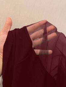 NU&NOW Commuting Design Sense Black Sheer Mesh Patchwork Plus Size Suit Set - Burgundy - View 7