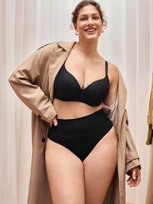 Bralution Plus Size Solid Underwire High Support Underwire Simple Bra, Lift - Black - View 3