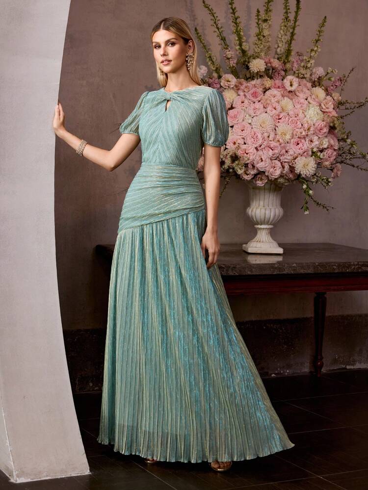 MOTF Soiréza ELEGANT SHORT SLEEVE ROUND NECKLINE MAXI PARTY GOWN WITH KEYHOLE NECKLINE CUTOUT DESIGN
