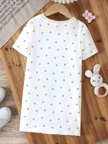 THE POWERPUFF GIRLS X SHEIN Đầm ngắn tay cổ tròn in hình ngôi sao dễ thương cho bé gái - trắng - Xem 2