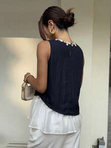 Livesso Áo sơ mi denim không tay phối sequin, thích hợp cho kỳ nghỉ hè đi biển dành cho nữ. - Màu xanh lam - Xem 2