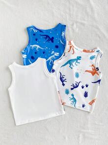 SHEIN Playful Pals Bộ 3 món áo vest cổ tròn họa tiết khủng long cho bé, thích hợp mặc mùa hè. - Nhiều màu - Xem 2