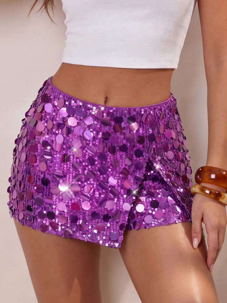 SHEIN Glamour Women's Solid Color Fashionable Beaded Midi Skirt, Suitable For Party Occasions,Spring To Summer,Spring Outfit,Spring Clothes,Summer Outfits For Women,Summer Vacation Outfits,Fasching Women Costume,Easter ,Yacht Party,Sea ​​Party Clothing,Sequin Skirt,St Patrick's Day Women,Going Out Outfits, Beach Vacation Outfits For Women ,Festival - Purple - View 1
