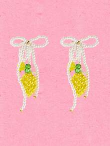 Popjeli Pearl Bow Lemon Earrings,Y2K/Cute/Colorful/Chic,DIY,PINK,Summer/Beach/Prom/Part/Vacation/Travel,For Mom/Women/Girl/Mother,Heart,Floral - White - View 2