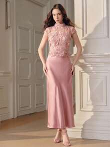 Anewsta Áo croptop nữ không tay cổ ren màu xanh hải quân thanh lịch, gợi cảm, khoét lỗ - Hồng - Xem 6